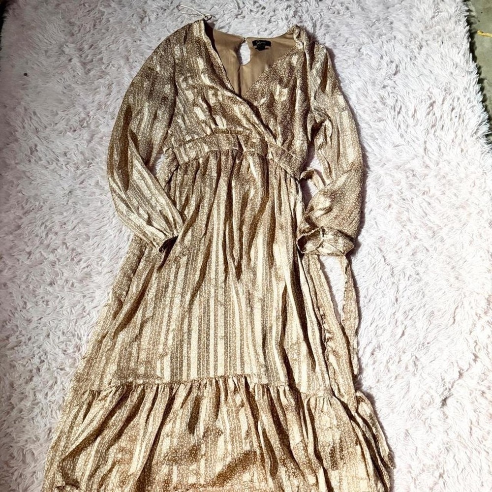 Goddess Metallic Angel Ethereal Tiered Whimsical Puff Sleeve Dress Womens XL